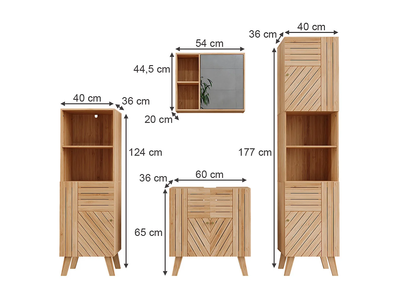 Set di mobili da bagno bambù 60x36x65 lucie