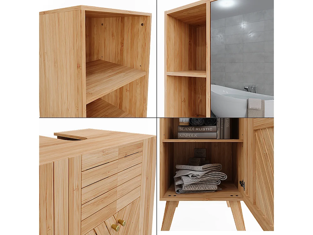Set di mobili da bagno bambù 60x36x65 lucie
