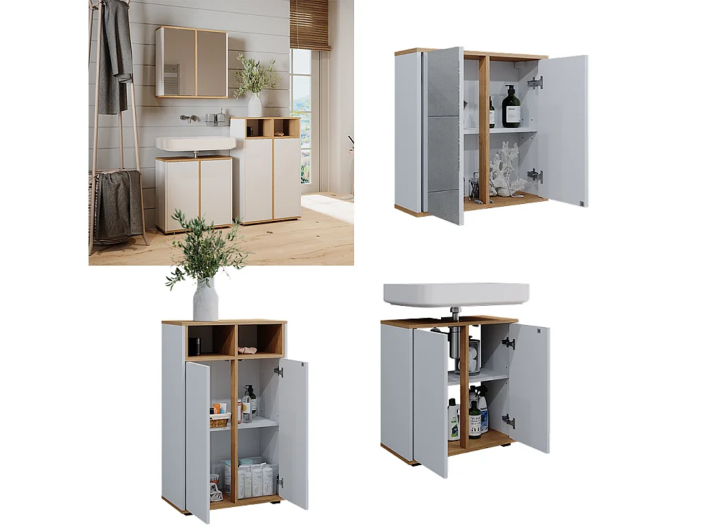 Ensemble meubles bain blanc/artisan 60x30x62 didi