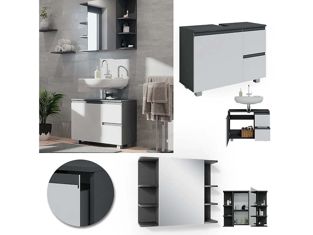 Set mobili bagno antracite 80x33x60 j-shape