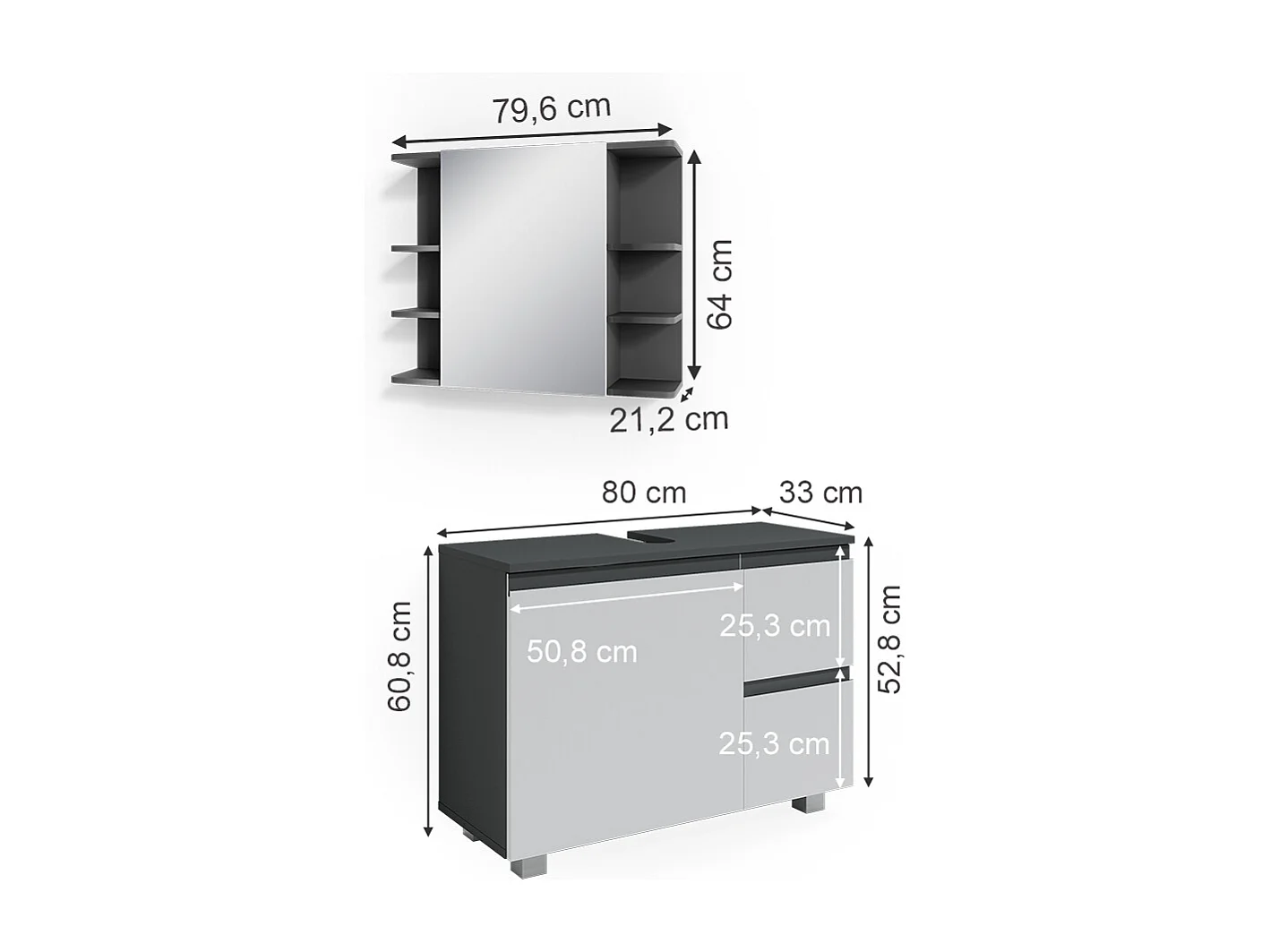 Set mobili bagno antracite 80x33x60 j-shape