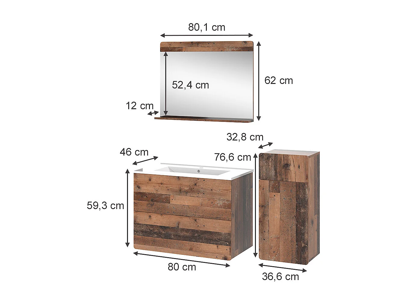 Badmöbel-Set oldstyle 80x46x59.3 izan