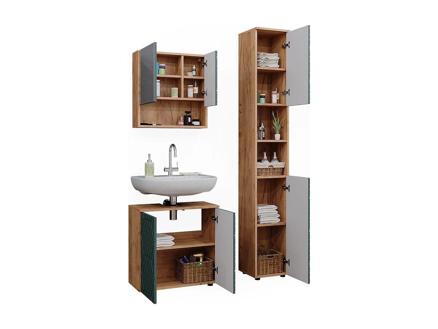 Conjunto de muebles de baño roble verde/dorado 80x41x58.6 irma