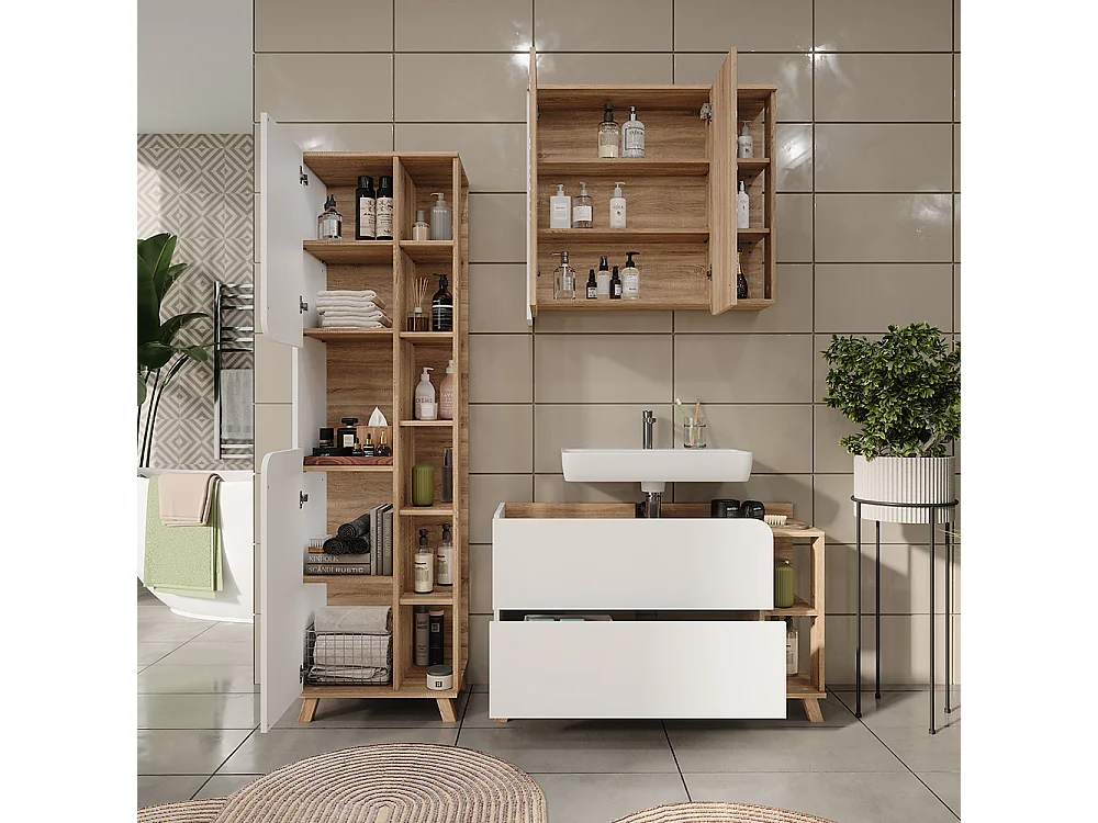 Set di mobili da bagno sonoma/bianco 100x35x65 karen