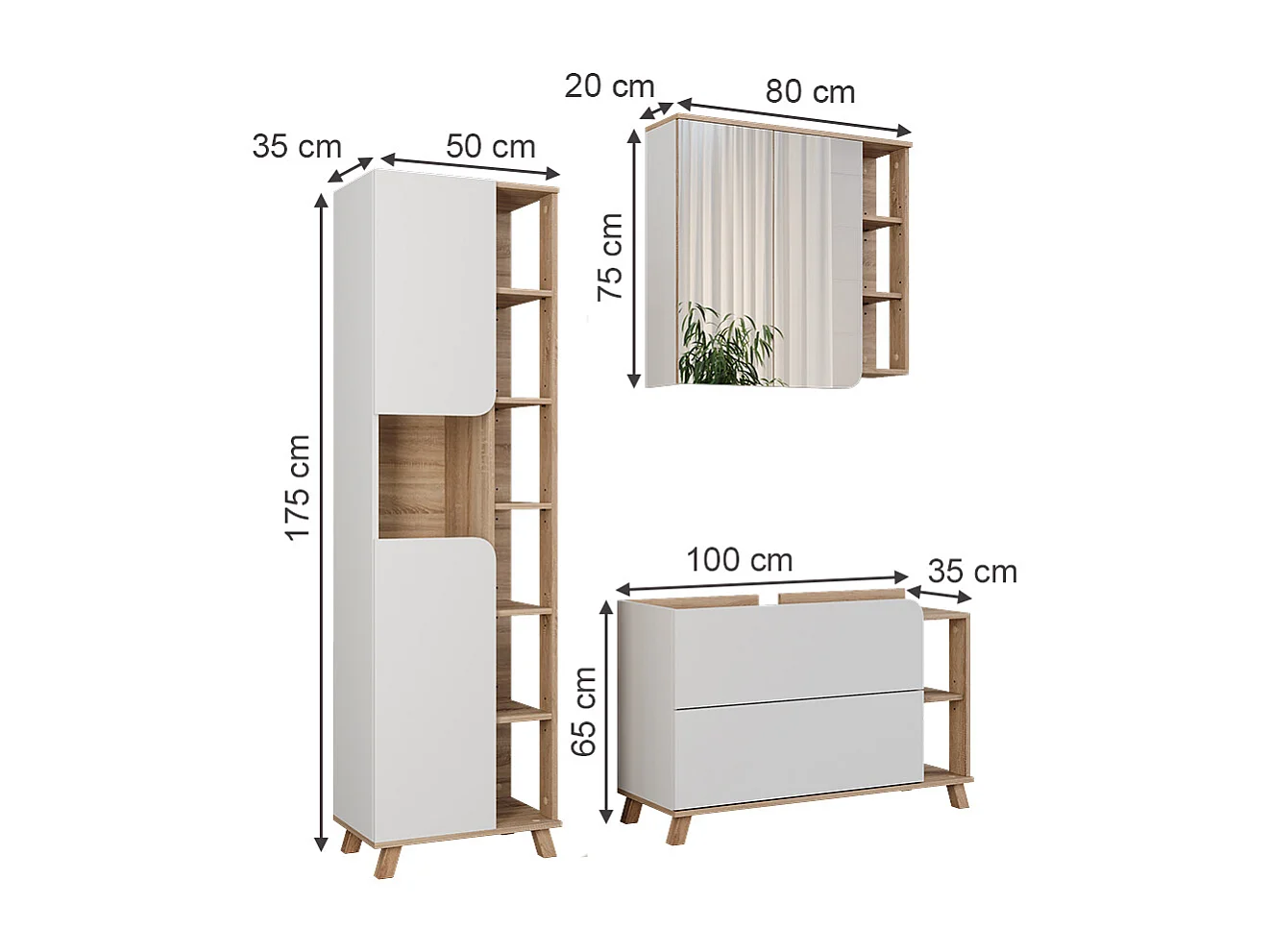 Ensemble de meubles de salle de bains sonoma/blanc 100x35x65 karen