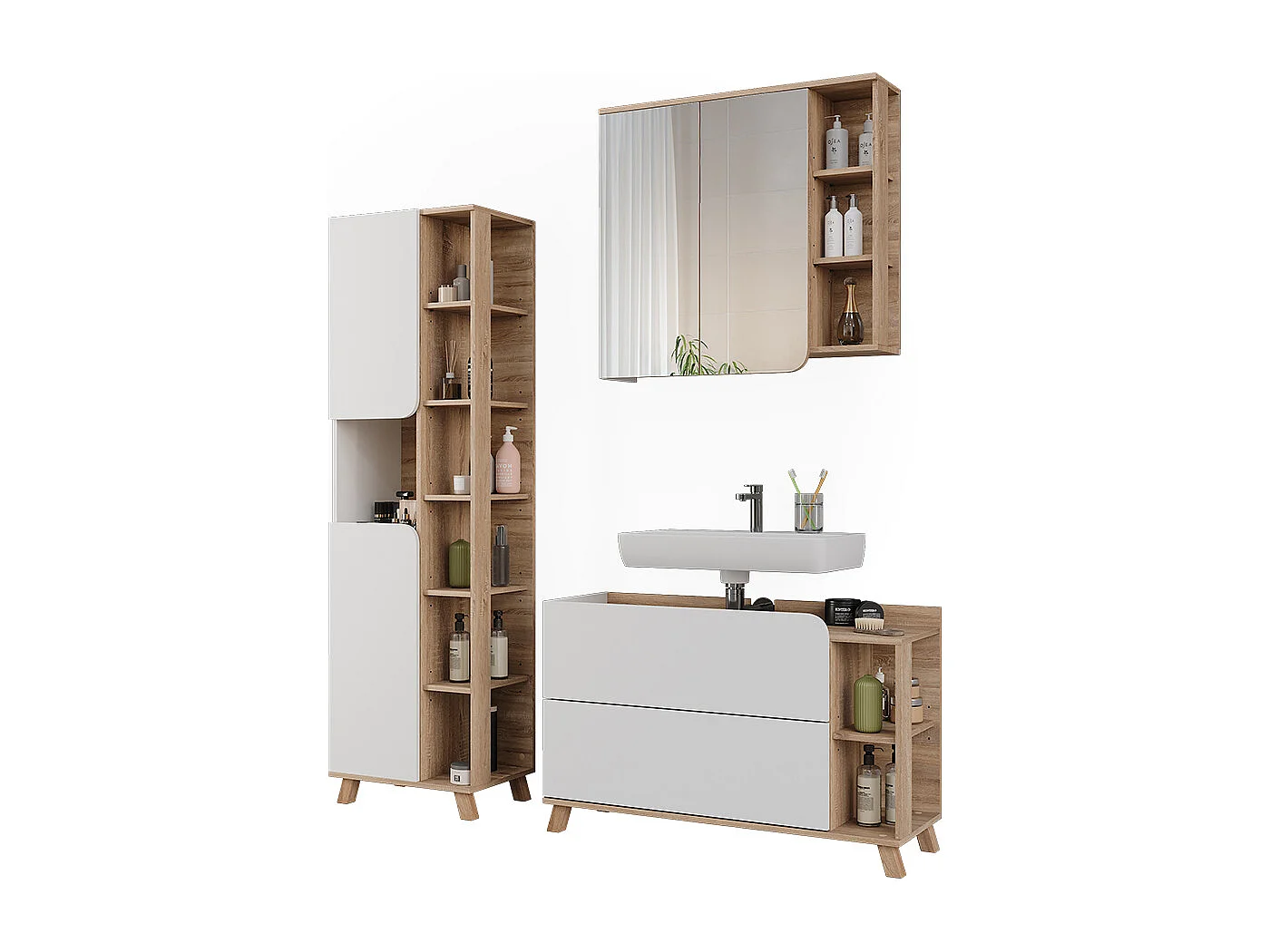 Ensemble de meubles de salle de bains sonoma/blanc 100x35x65 karen