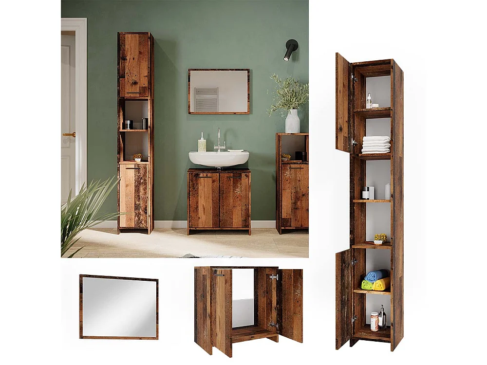 Conjunto de muebles de baño roble rústico 58x33x60 kiko