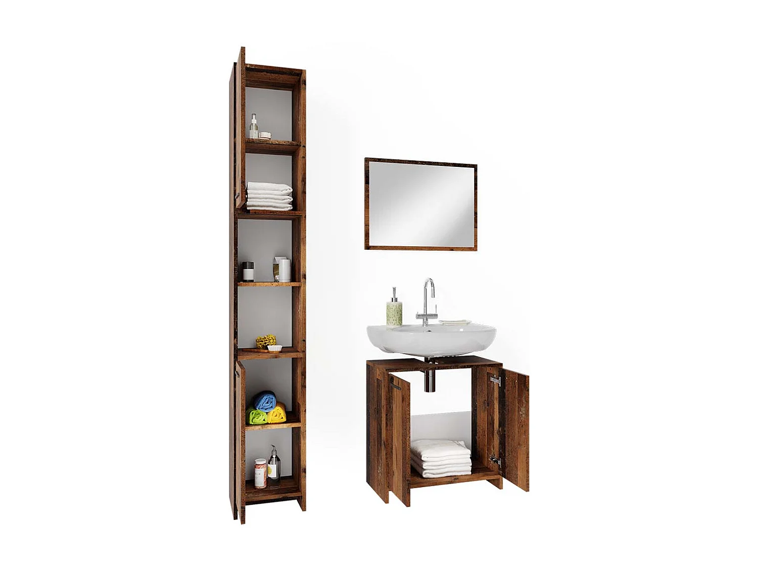 Conjunto de muebles de baño roble rústico 58x33x60 kiko