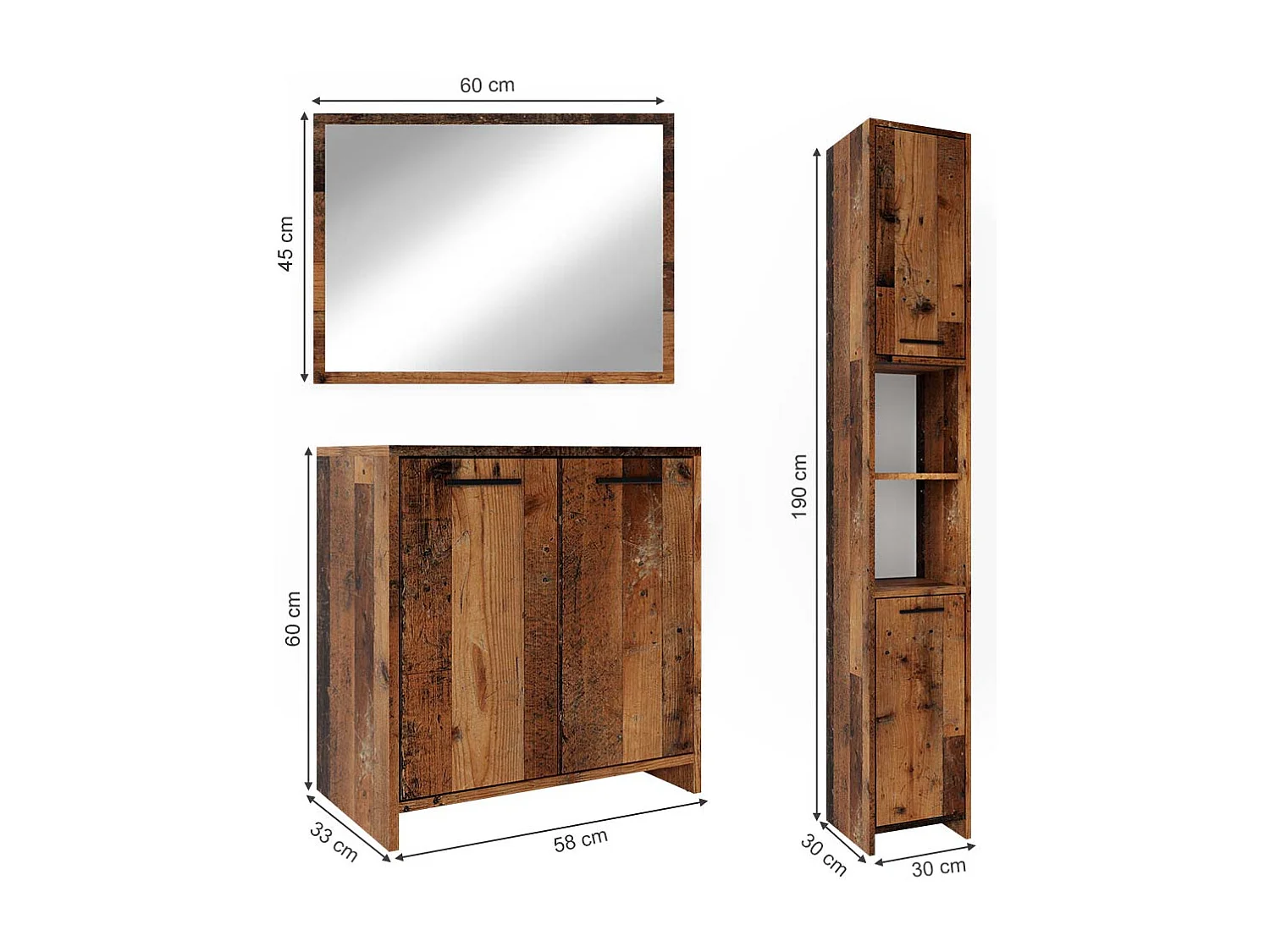 Meubles bain chêne rustique 58x33x60 kiko