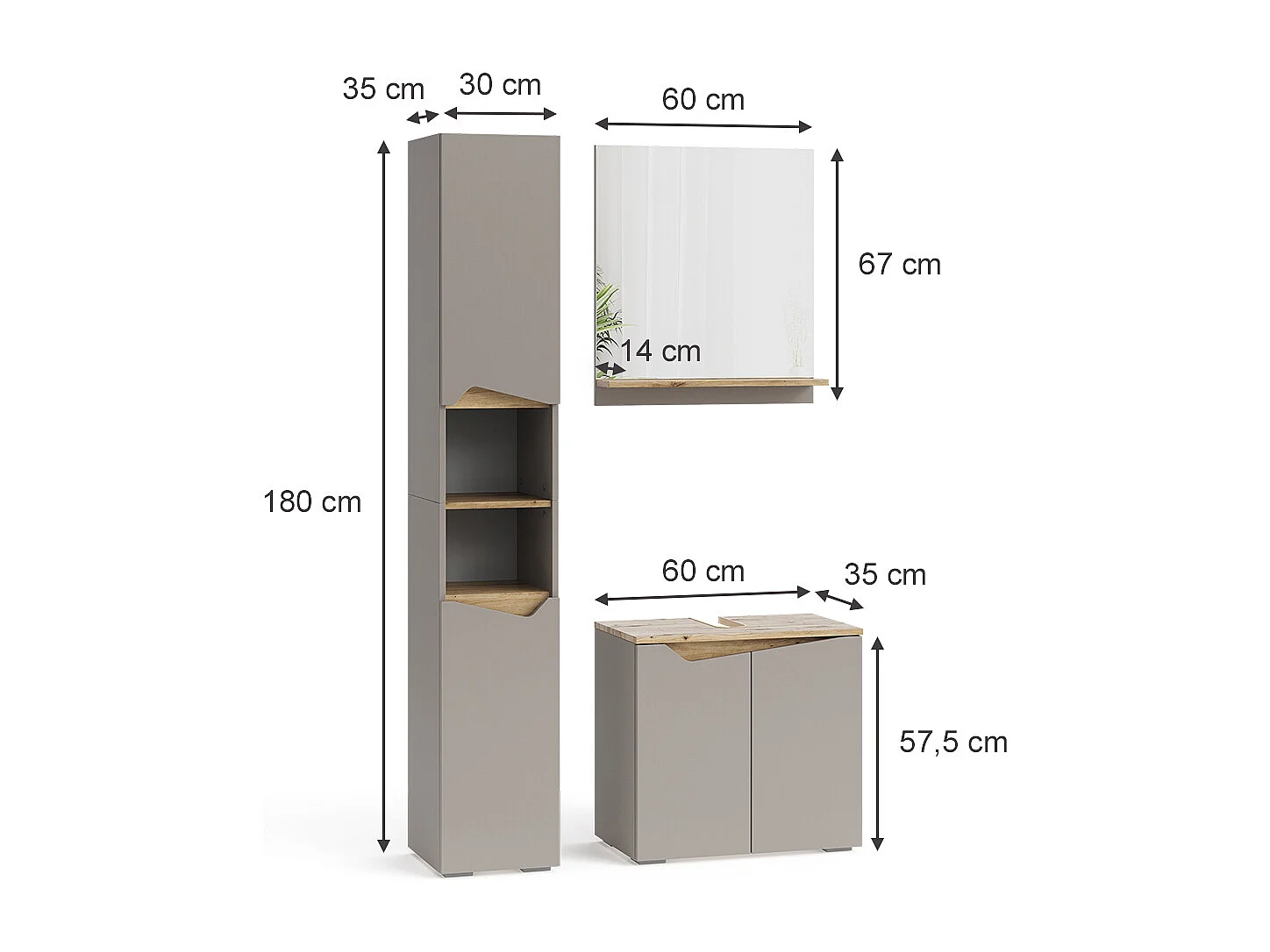 Meubles bain grège 60x35x57 marelle