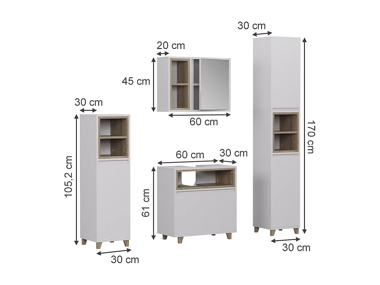 Meubles bain blanc/chêne 60x30x61 elnor
