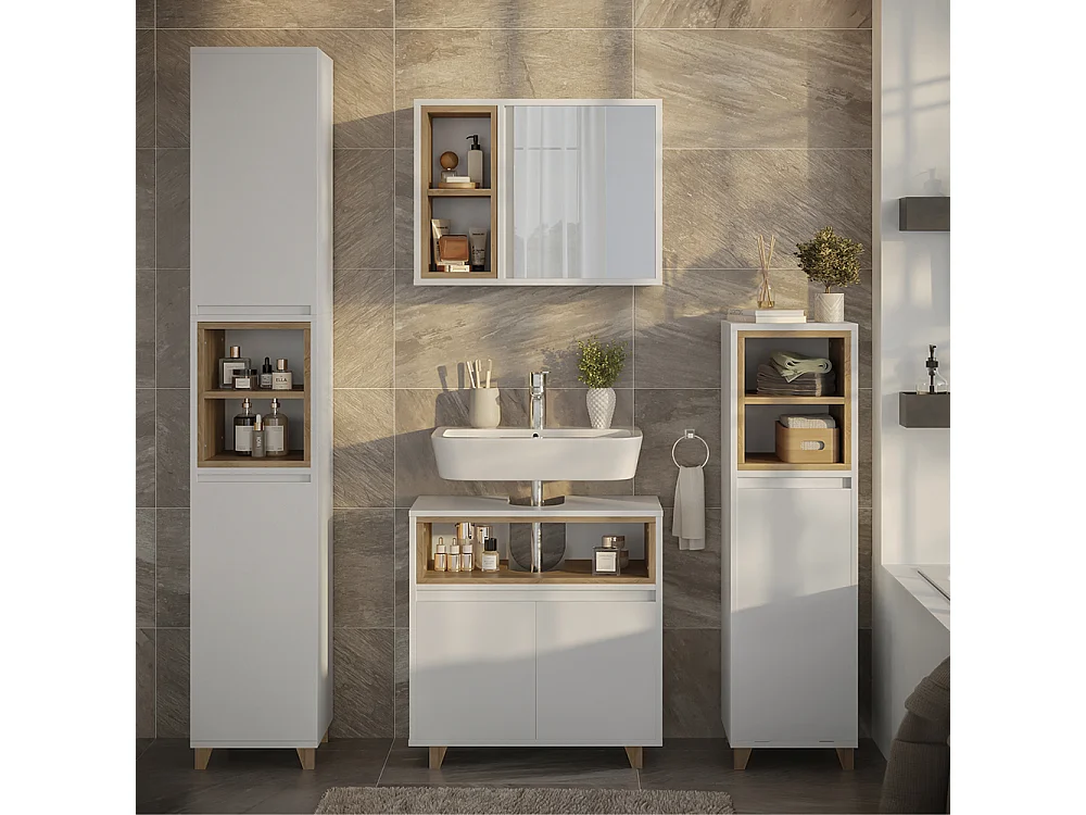 Meubles bain blanc/chêne 60x30x61 elnor