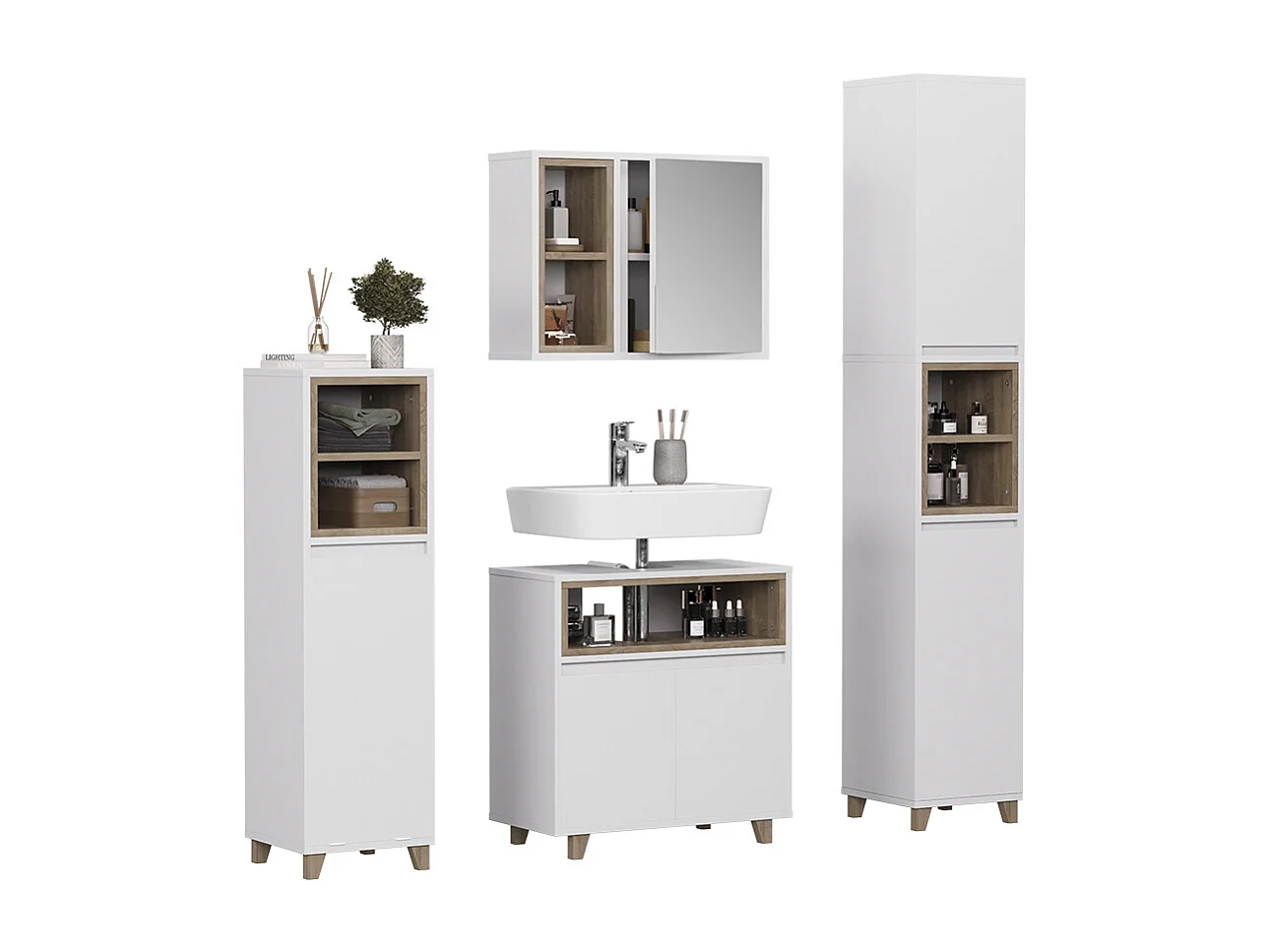 Meubles bain blanc/chêne 60x30x61 elnor