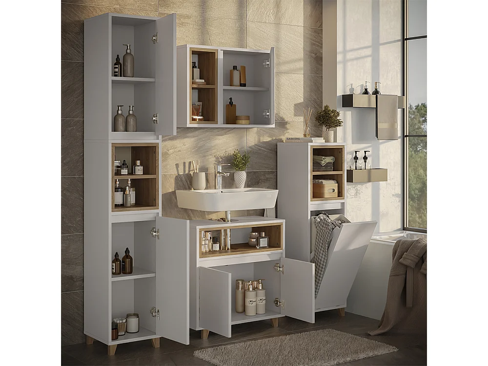 Meubles bain blanc/chêne 60x30x61 elnor