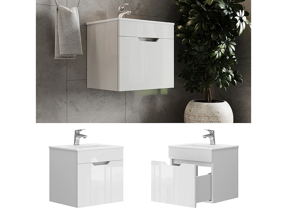 Meubles bain blanc haute brillance 49x40x46.2 stefanie