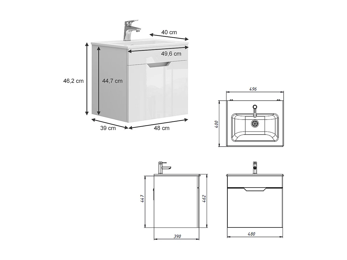 Meubles bain blanc haute brillance 49x40x46.2 stefanie