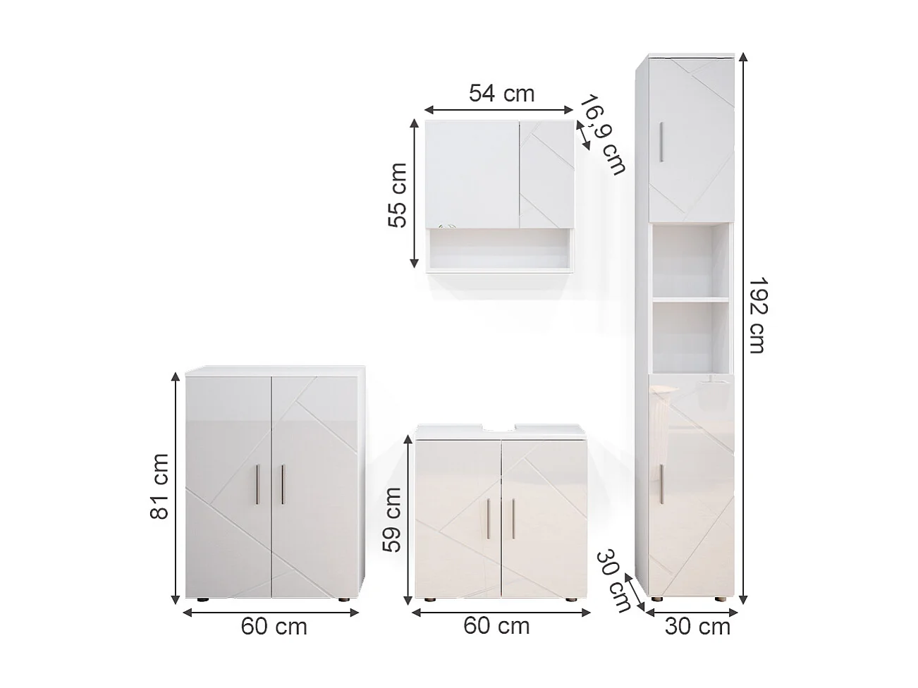 Conjunto de muebles de baño blanco alto brillo 80x41x58.6 irma
