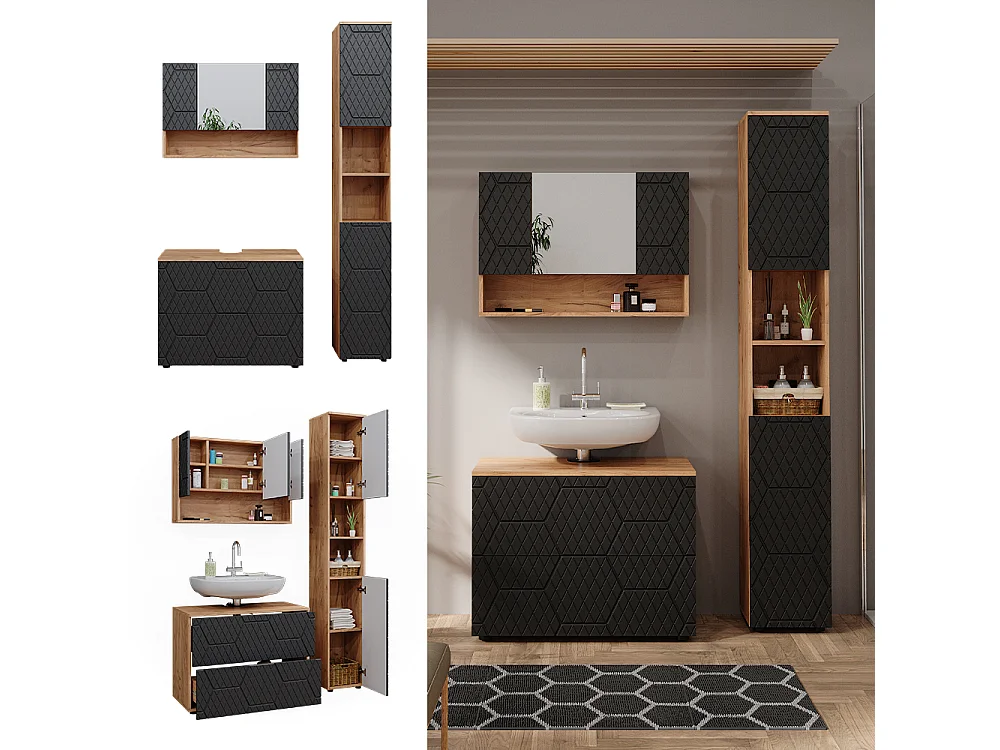 Set mobili bagno antracite con struttura a nido dape 80x41x58.6 irma
