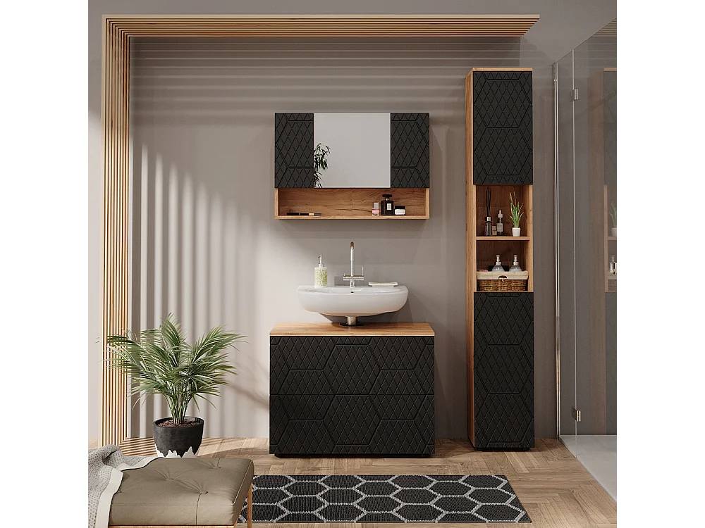 Set mobili bagno antracite con struttura a nido dape 80x41x58.6 irma