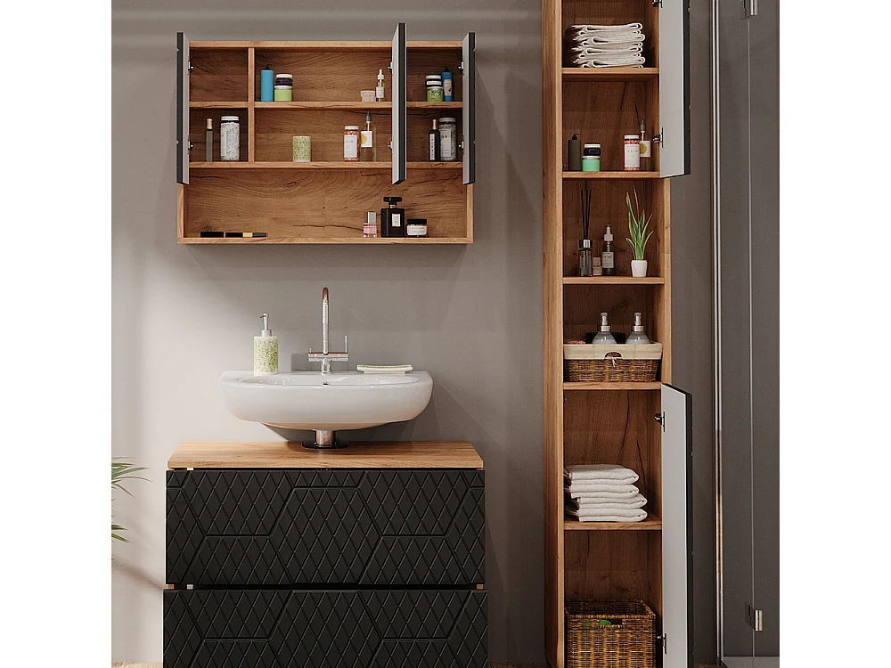 Set mobili bagno antracite con struttura a nido dape 80x41x58.6 irma