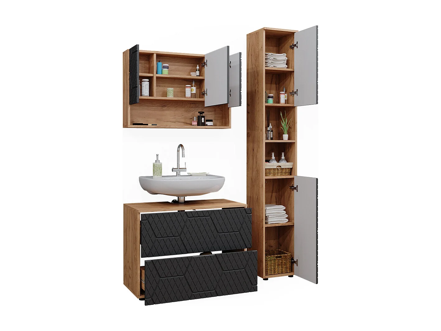 Set mobili bagno antracite con struttura a nido dape 80x41x58.6 irma