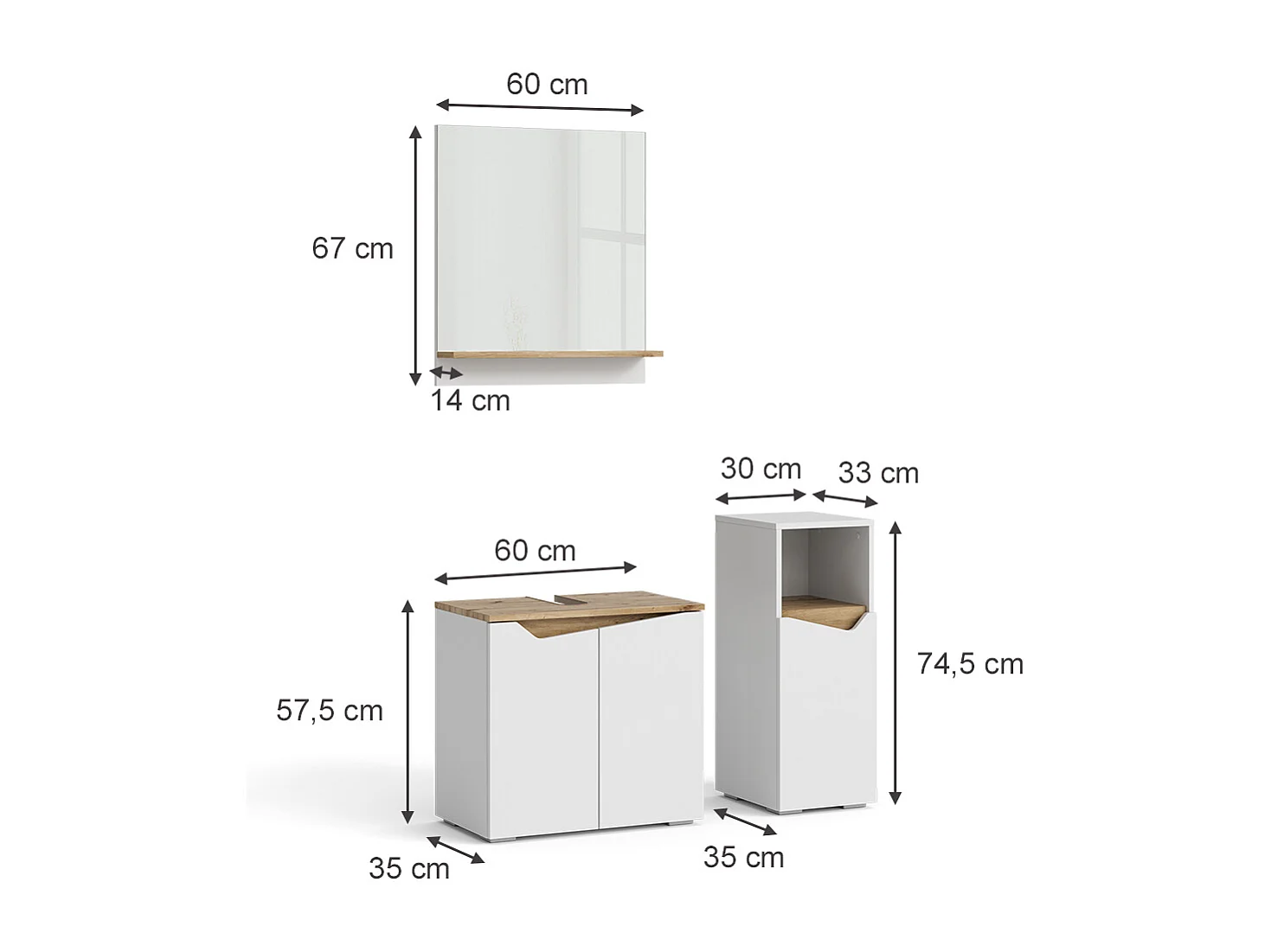 Meubles bain blanc 60x35x57 marelle