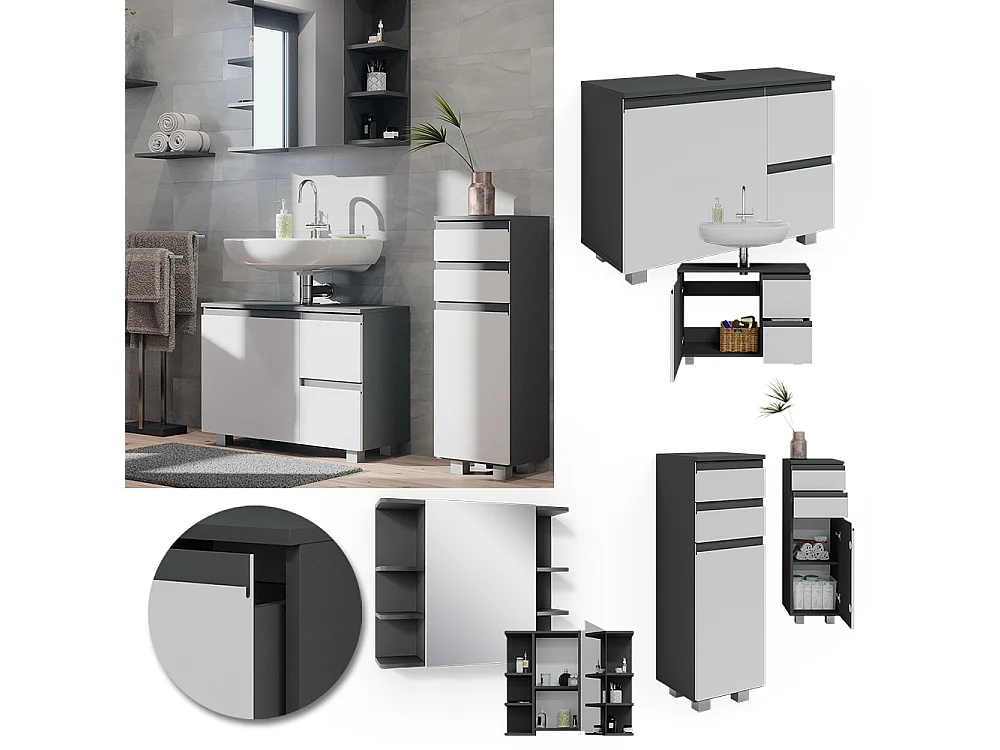 Set mobili bagno antracite 80x33x60 j-shape