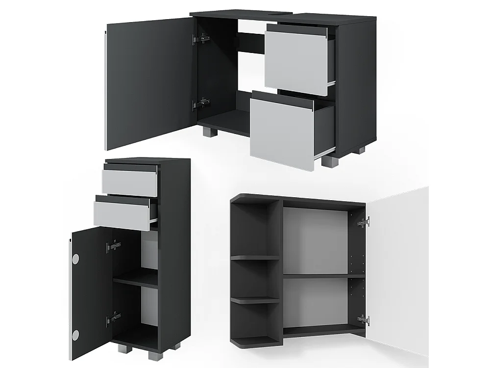 Set mobili bagno antracite 80x33x60 j-shape