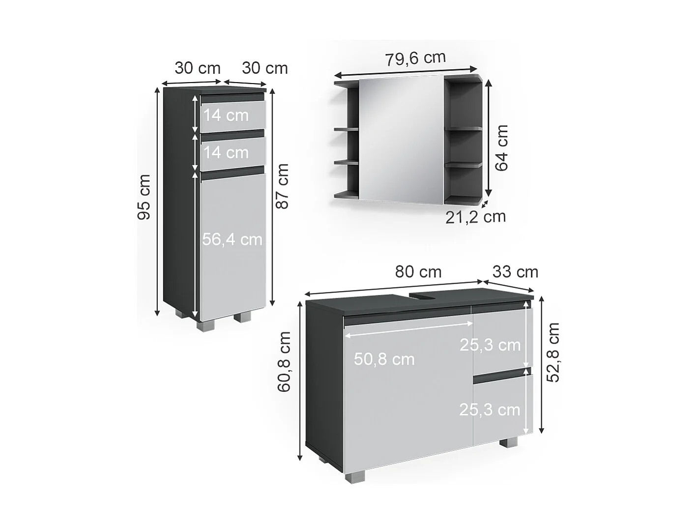 Meubles bain anthracite 80x33x60 j-shape