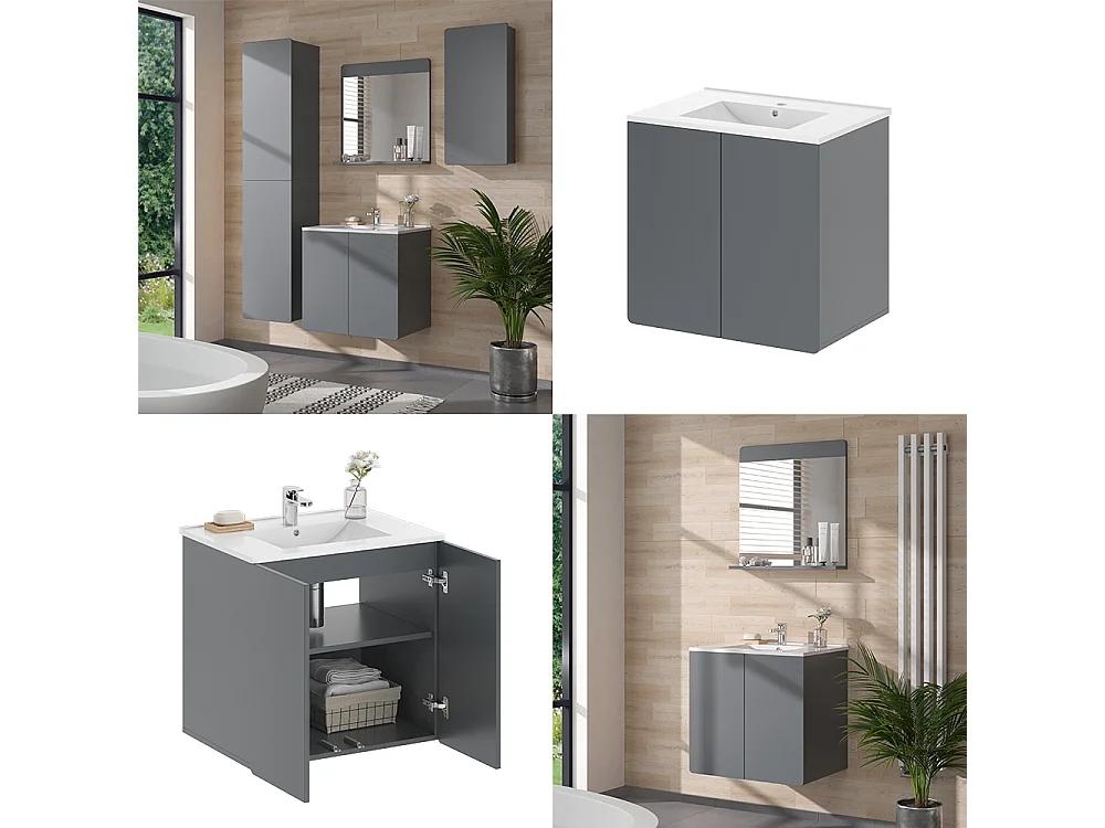 Meuble sous lavabo gris 61.8x44.8x57.8 izan