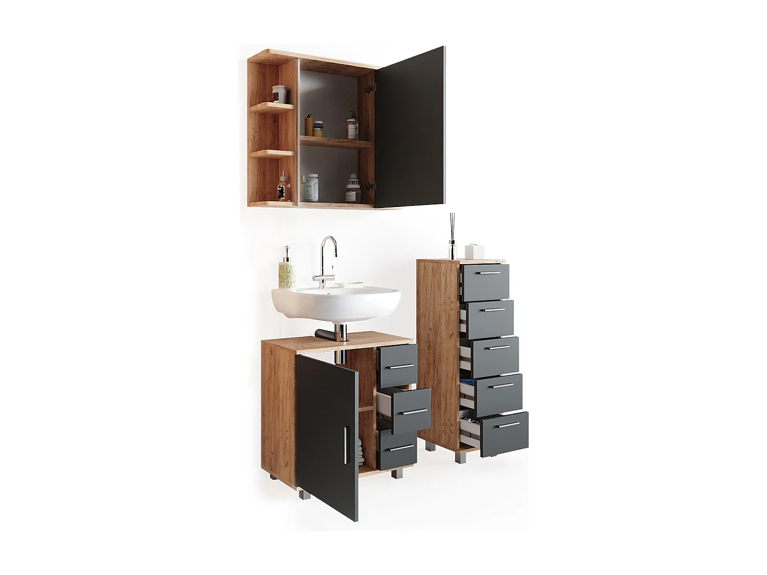 Set mobili bagno rovere 60x33x60.8 ilias