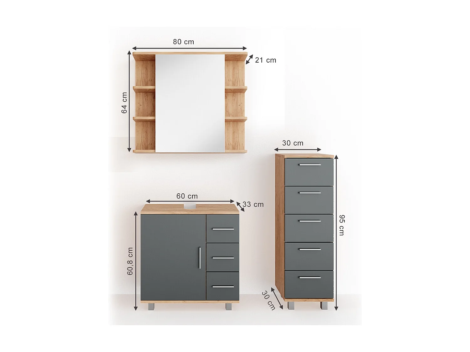 Meubles bain chêne 60x33x60.8 ilias