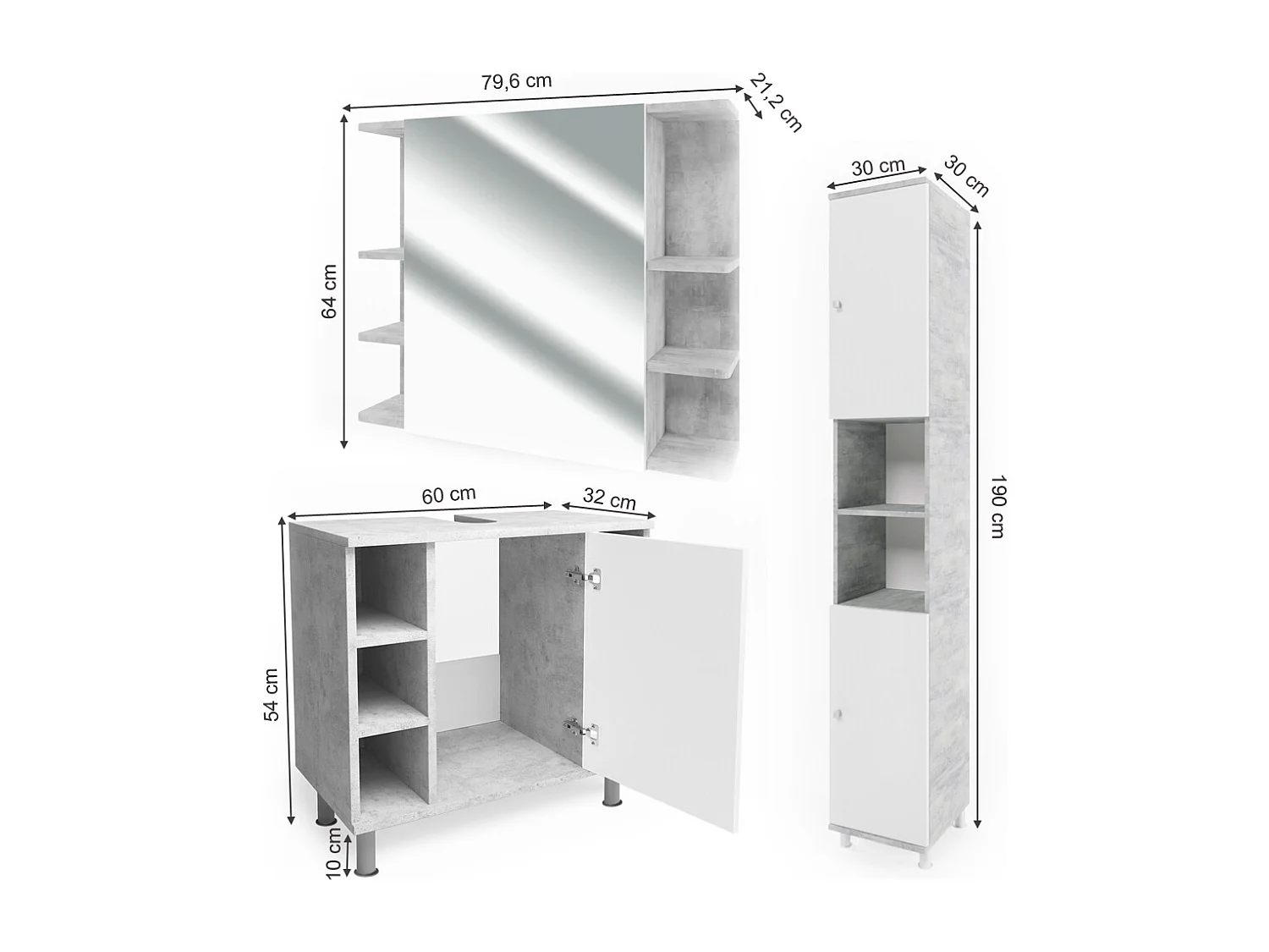Set mobili bagno calcestruzzo 60x32x54 fynn