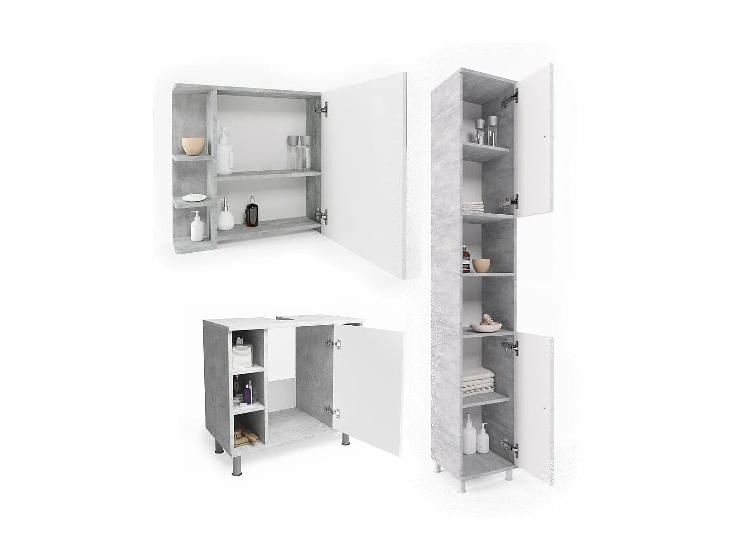 Set mobili bagno calcestruzzo 60x32x54 fynn