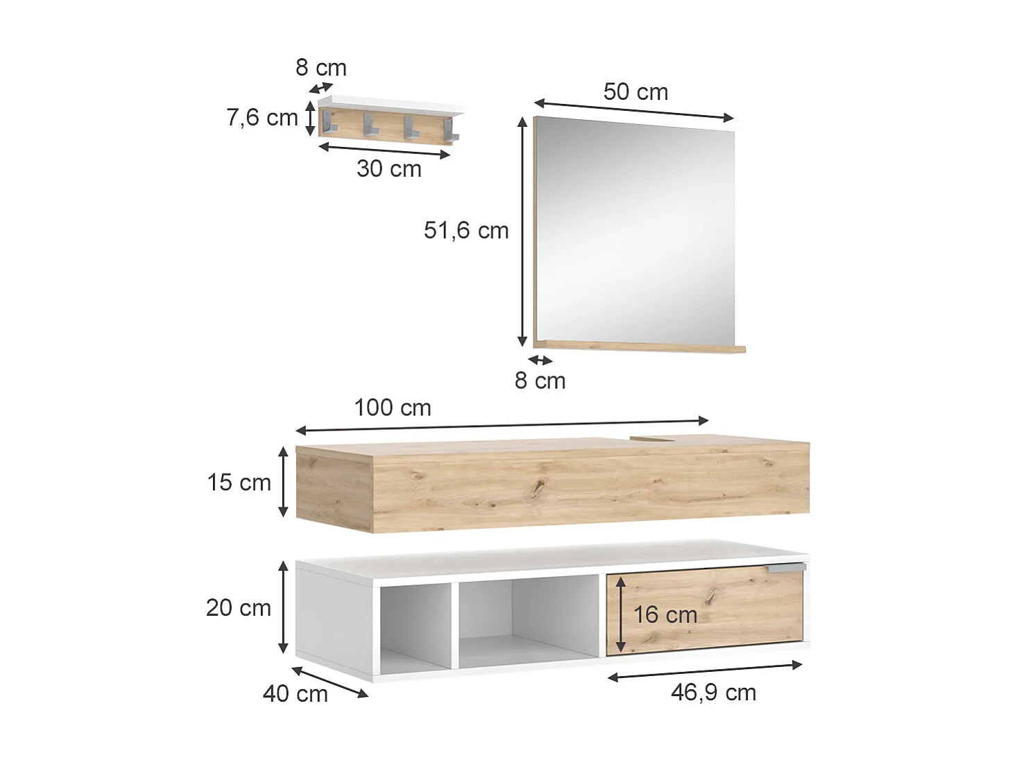 Badmöbel-Set weiß 100x40x20 henri