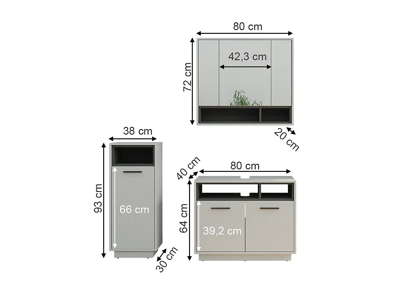 Meubles bain gris 80x40x64 beatrice
