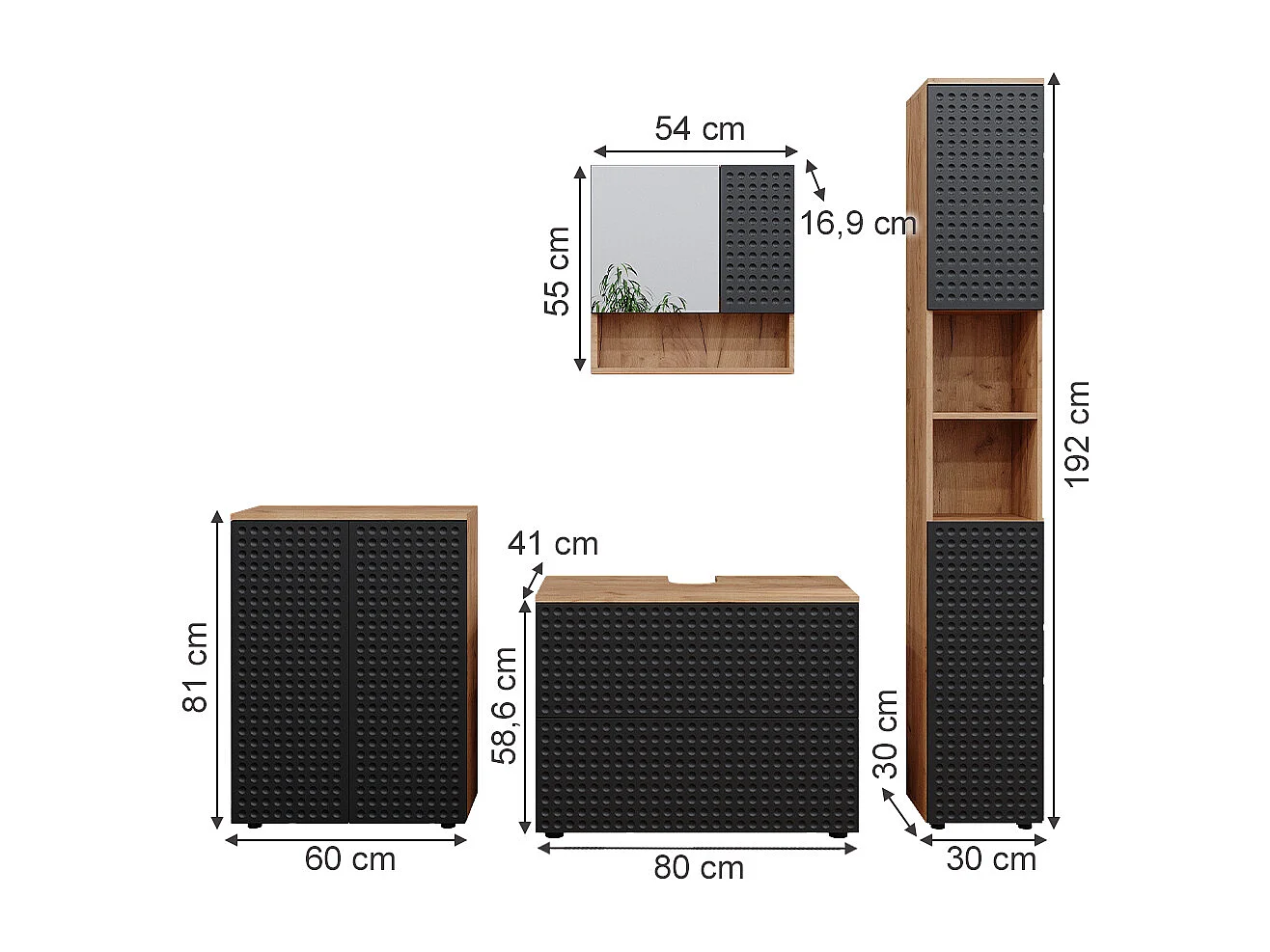 Meubles bain anthracite à pois 80x41x58 irma