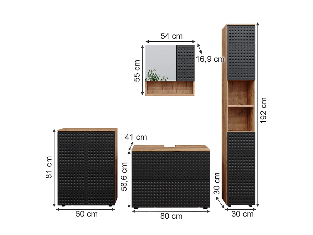 Badkamermeubel set gestippeld antraciet 80x41x58 irma
