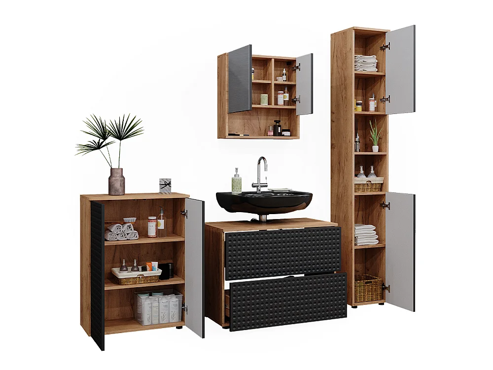 Badkamermeubel set gestippeld antraciet 80x41x58 irma