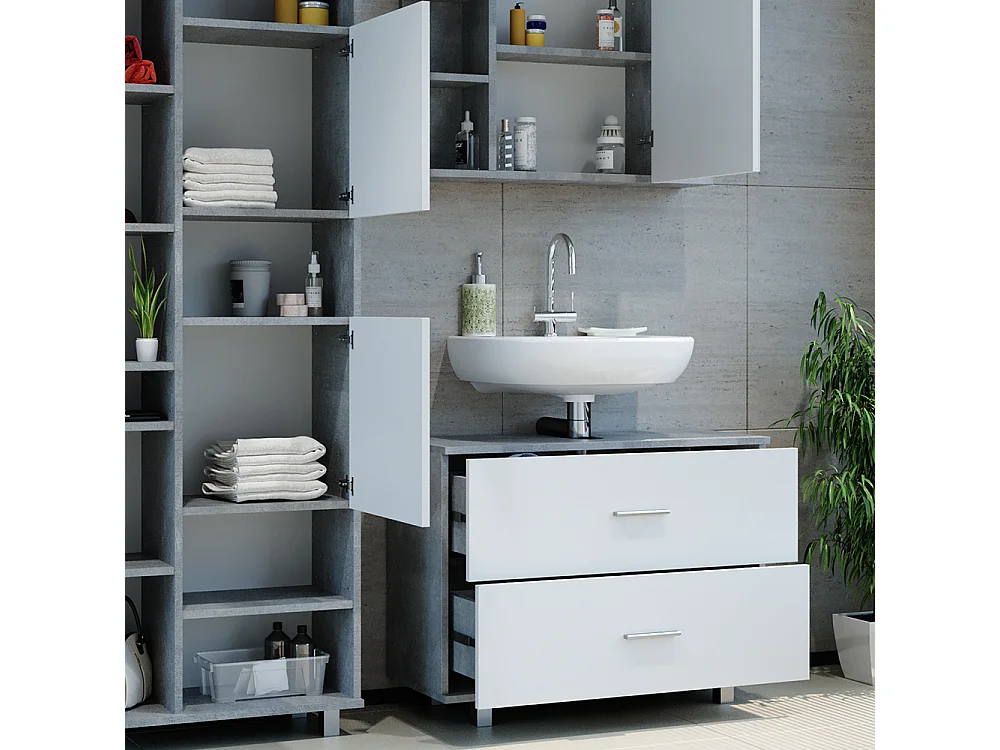 Meubles bain béton/blanc 80.2x33x60.8 ilias