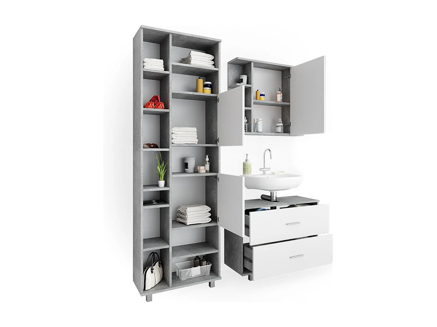 Meubles bain béton/blanc 80.2x33x60.8 ilias