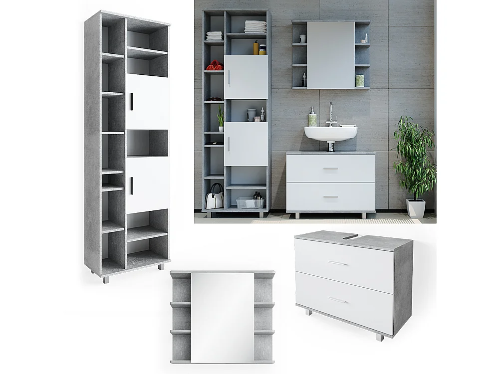 Meubles bain béton/blanc 80.2x33x60.8 ilias