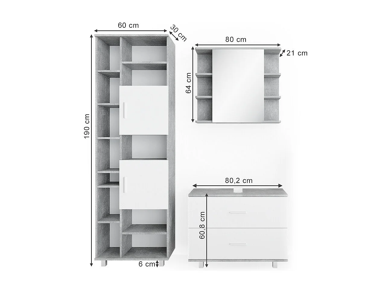 Meubles bain béton/blanc 80.2x33x60.8 ilias