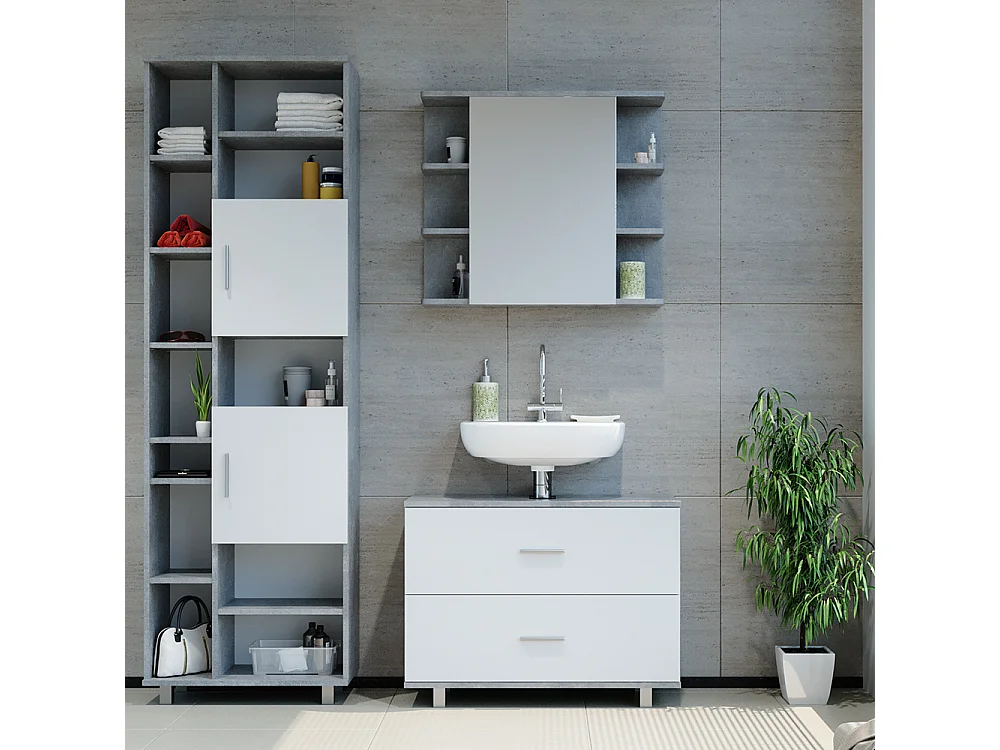 Meubles bain béton/blanc 80.2x33x60.8 ilias