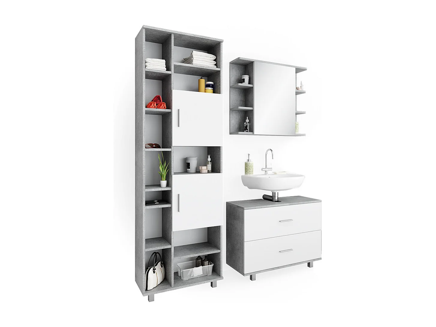 Meubles bain béton/blanc 80.2x33x60.8 ilias