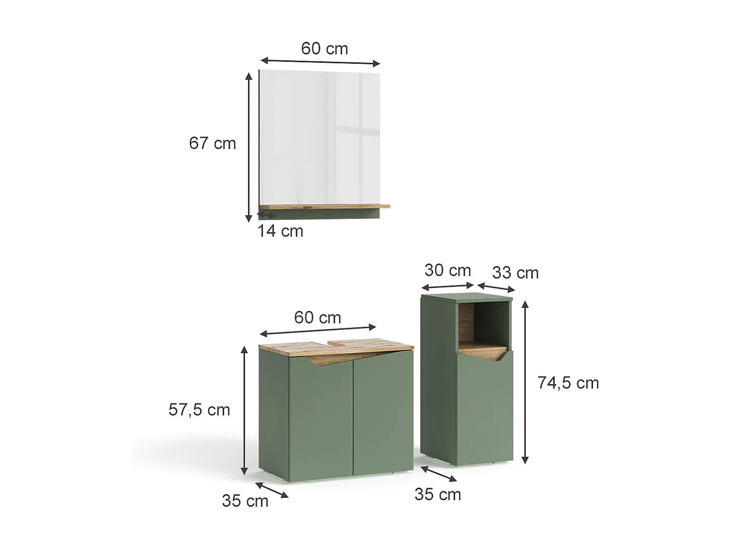 Set di mobili da bagno verde/artigianale 60x35x57 marelle