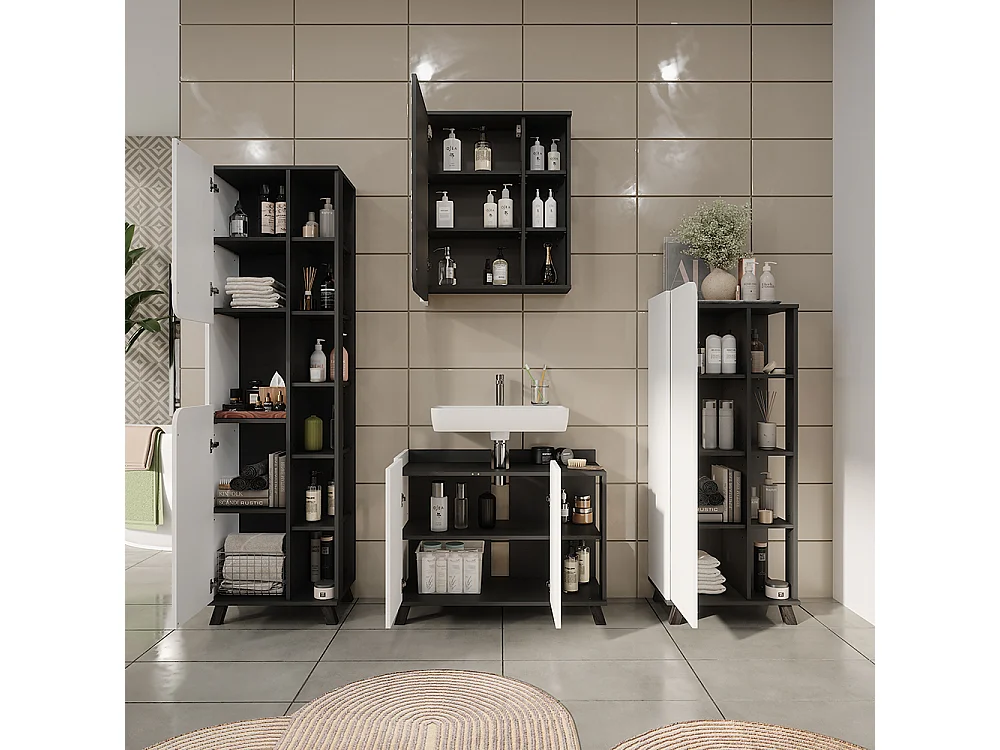 Conjunto de muebles de baño antracita/blanco 80x35x65 karen