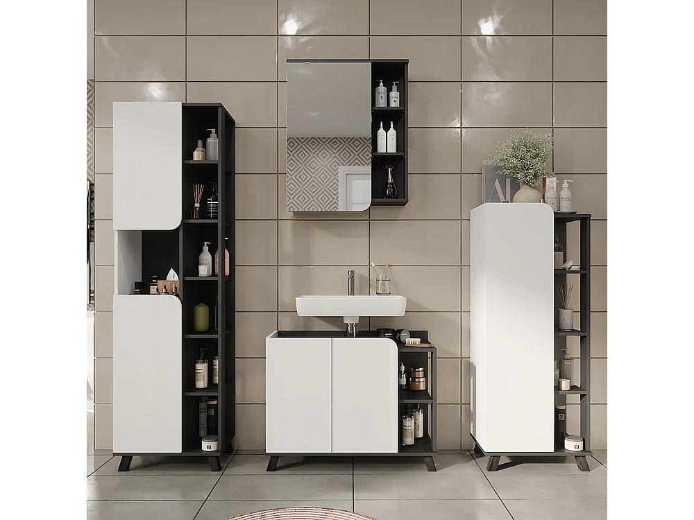 Ensemble de meubles de salle de bains anthracite/blanc 80x35x65 karen