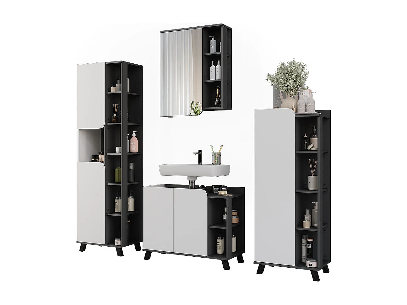 Ensemble de meubles de salle de bains anthracite/blanc 80x35x65 karen