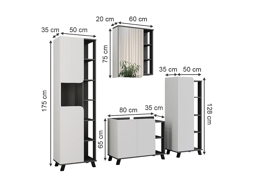 Badmöbel-Set anthrazit/weiß 80x35x65 karen